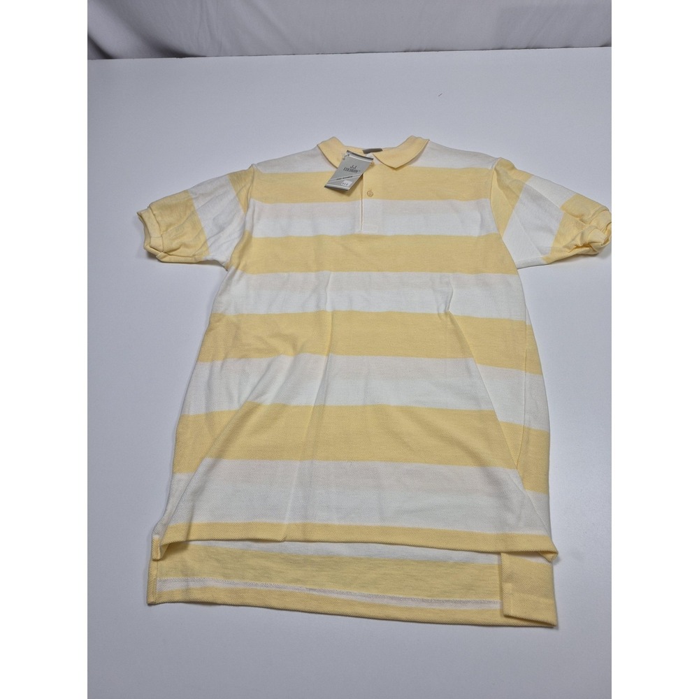 VTG J.J. Cochran Polo Shirt Men's M Yellow White Striped Cotton Made USA FLAW